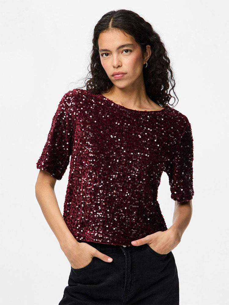 Pckam Sequins Top-Red