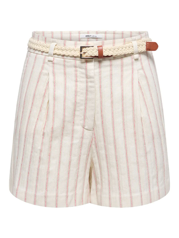 Onltate High Waist Belted Pinstripe Shorts