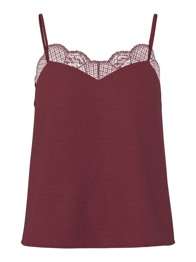 Pctiffany Strap Lace Top-Burgundy