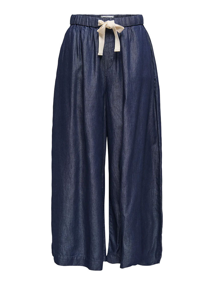 Onlbea High Waist Wide Palazzo Ankle Denim Trousers-Dark Blue Denim