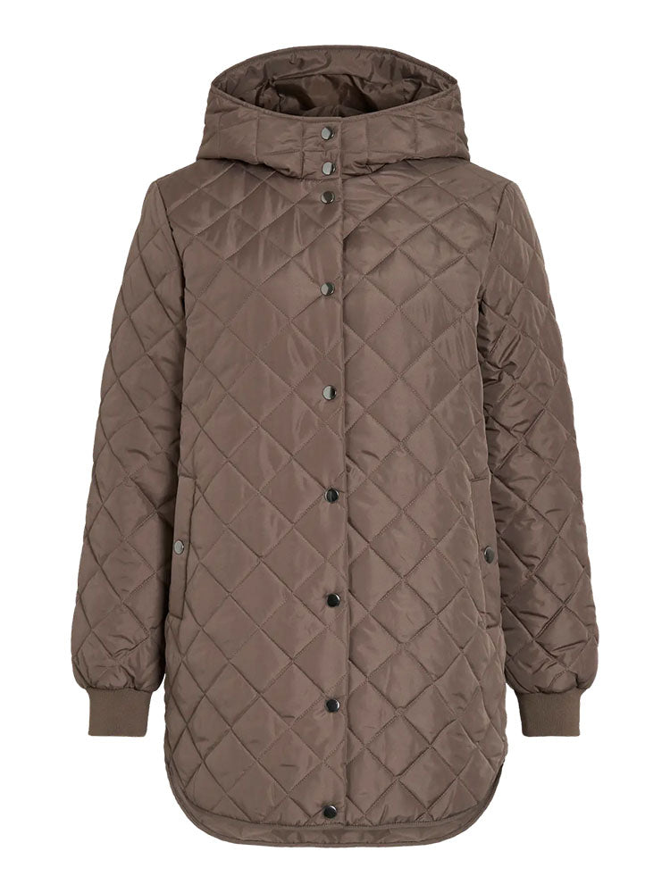 Vitate Hooded Mid Length Coat-Chocolate Brown