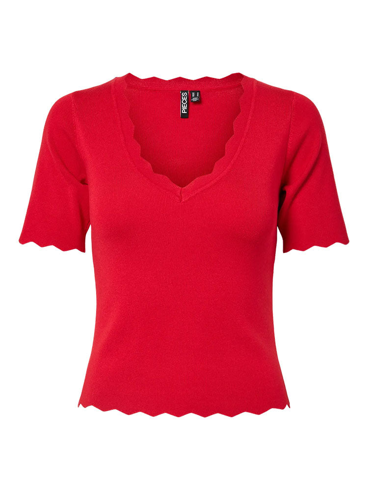 Pcjuline V Neck Knit Top-Red