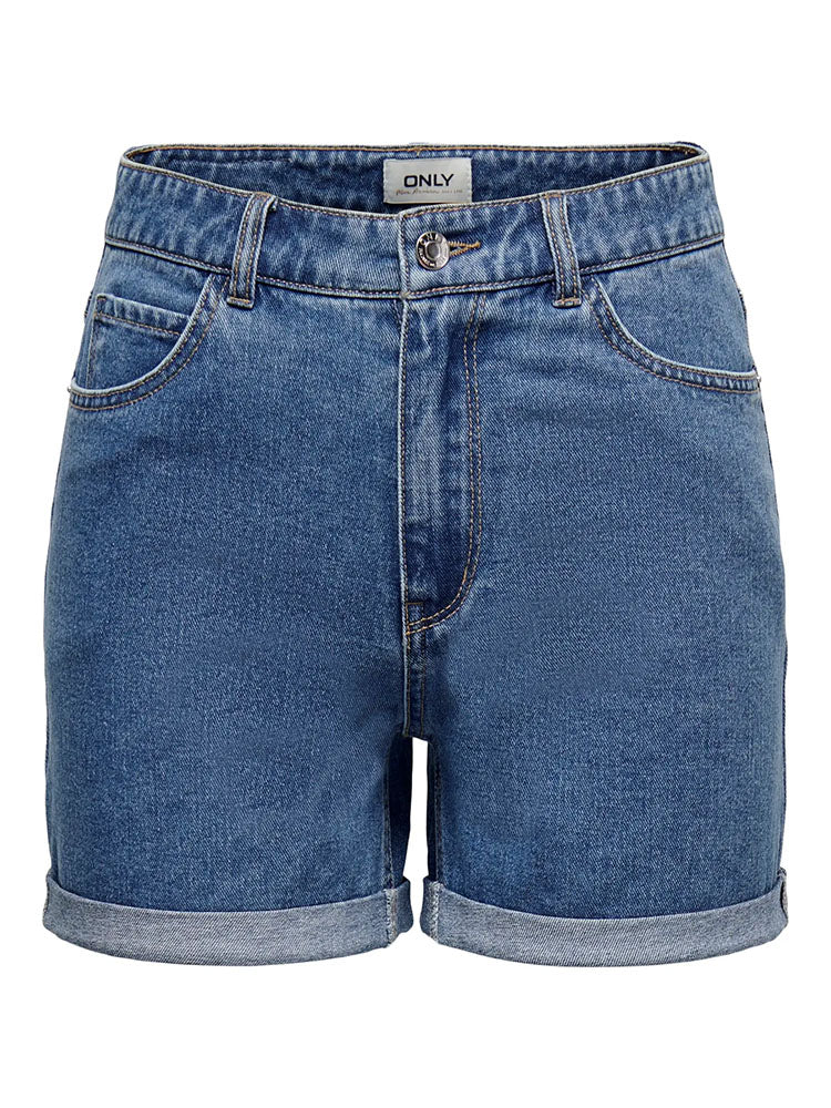 Onlvega High Waist Mom Denim Shorts-Dark Blue Denim