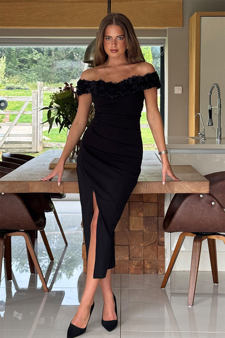 Brenda 3D Floral Off The Shoulder Midi Dress