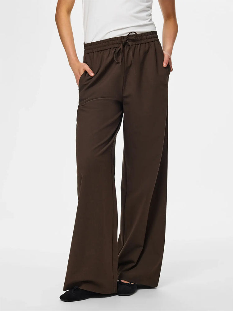 Pcbosella High Waist Wide Trousers-Brown