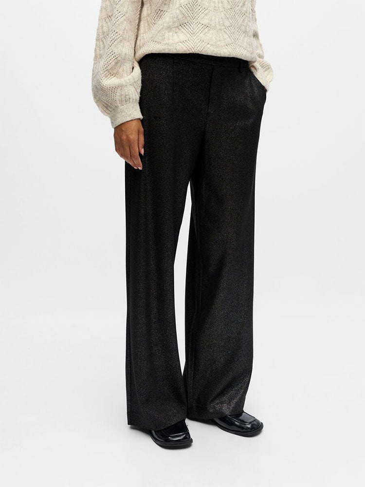 Objlisa Wide Leg Trousers- Black/Silver Glitter
