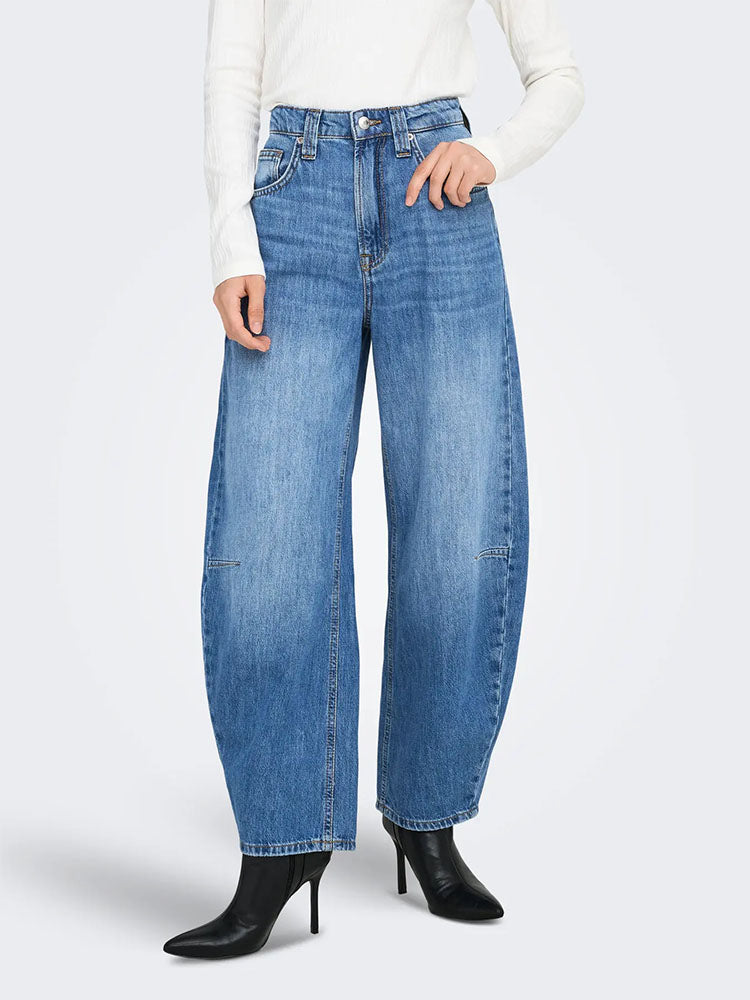 Onlfrankie HIgh Waist Ankle Barrel Jeans-Medium Blue Denim