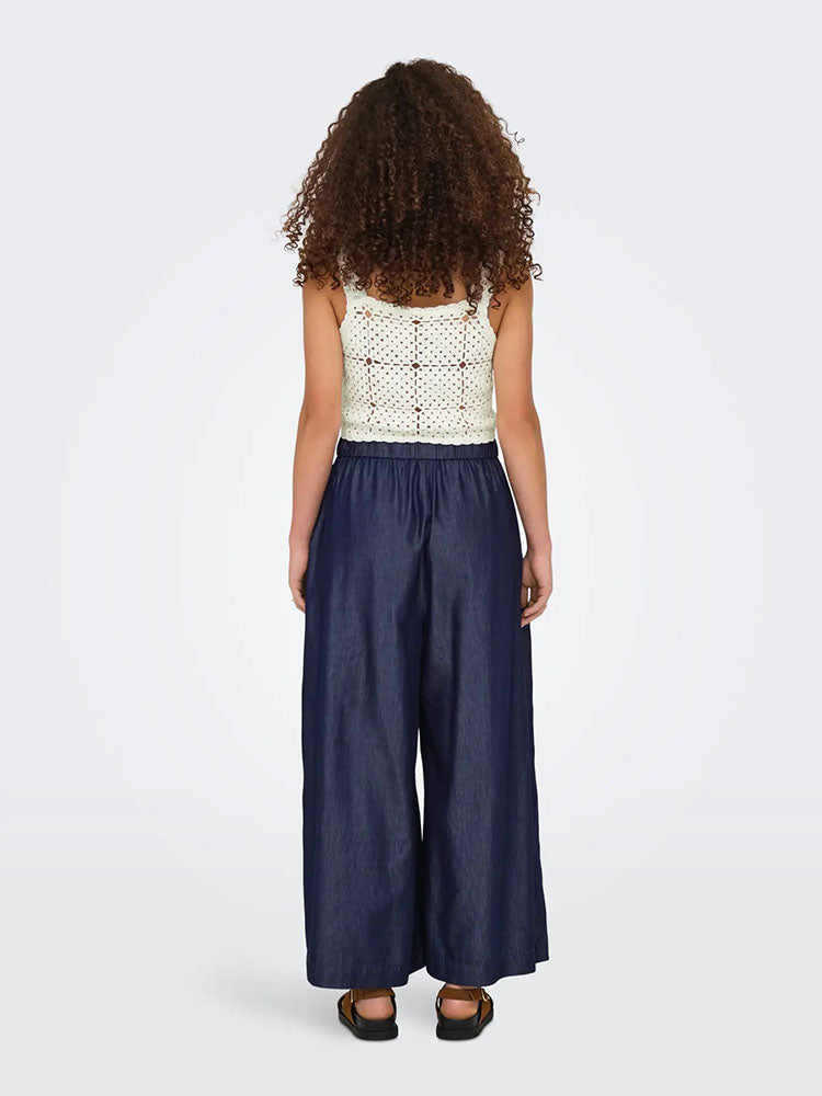 Onlbea High Waist Wide Palazzo Ankle Denim Trousers-Dark Blue Denim