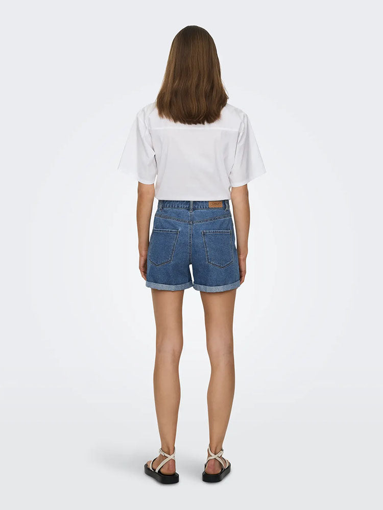 Onlvega High Waist Mom Denim Shorts-Dark Blue Denim