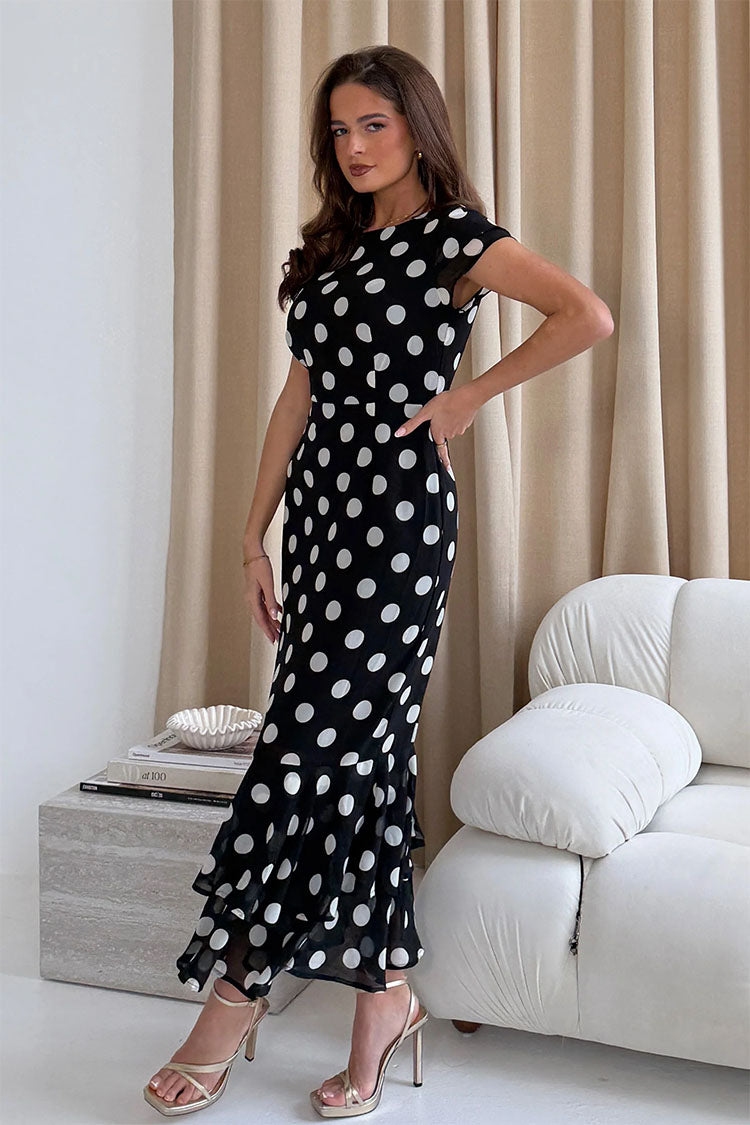 Roxy Boat Neck Frill Midi Black Spot