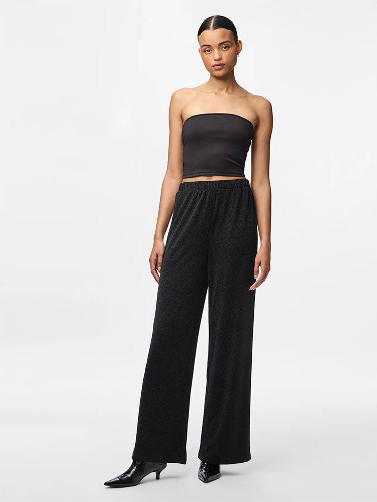 Pcjina High Waist Wide Trouser-Black Lurex