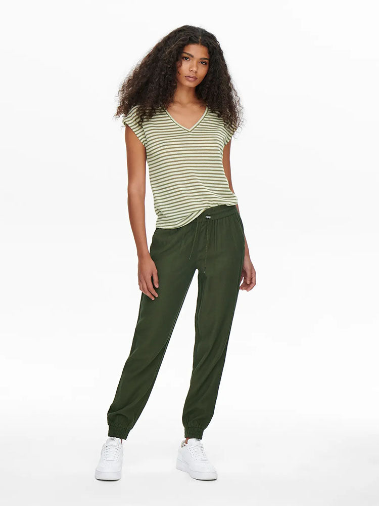 Onlkelda Emery Mid Waist Pull Up Trousers-Khaki