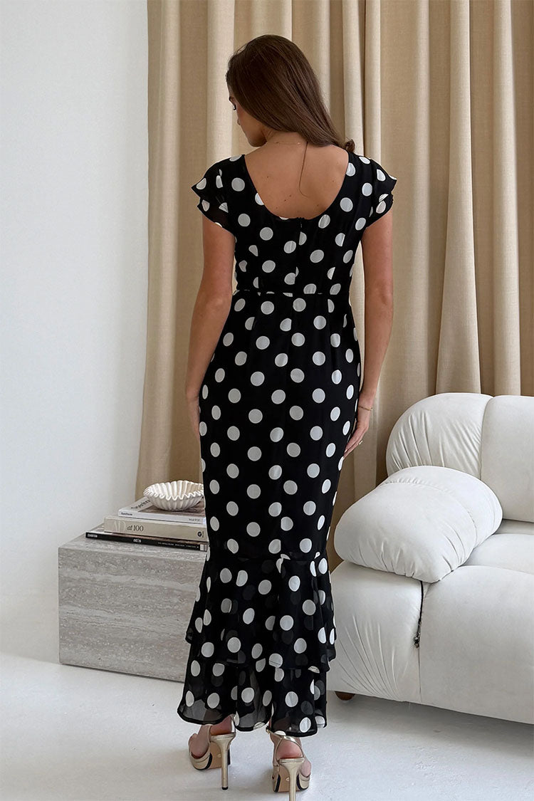 Roxy Boat Neck Frill Midi Black Spot