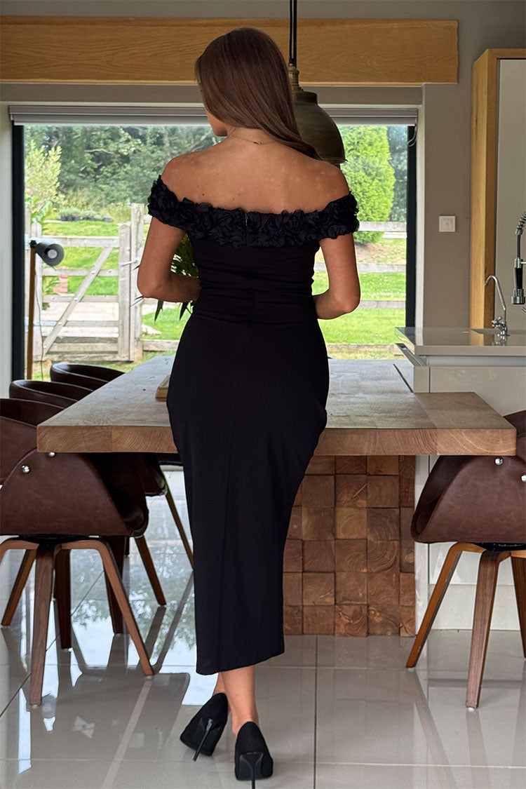 Brenda 3D Floral Off The Shoulder Midi Dress