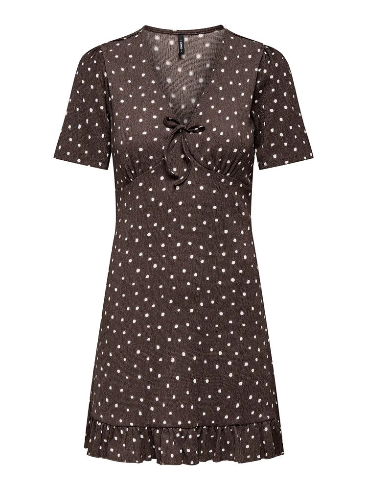 Onlmolly V Neck Dress-Brown/White Polka Dots