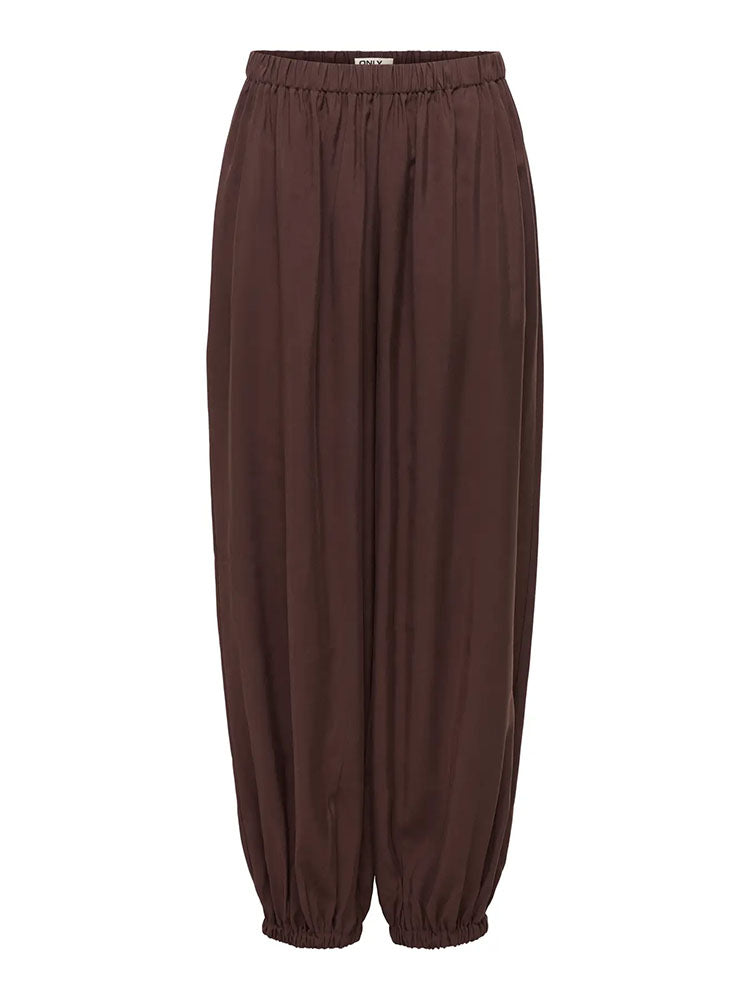 Onlscarly Mid Waist Elastic Balloon Trousers-Brown