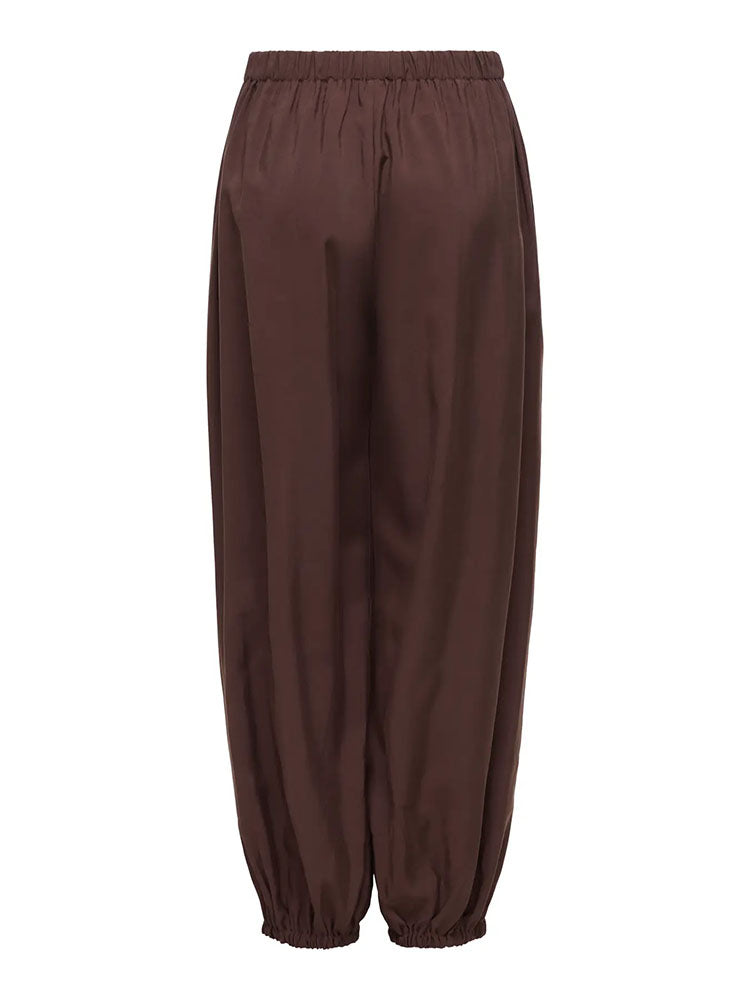 Onlscarly Mid Waist Elastic Balloon Trousers-Brown