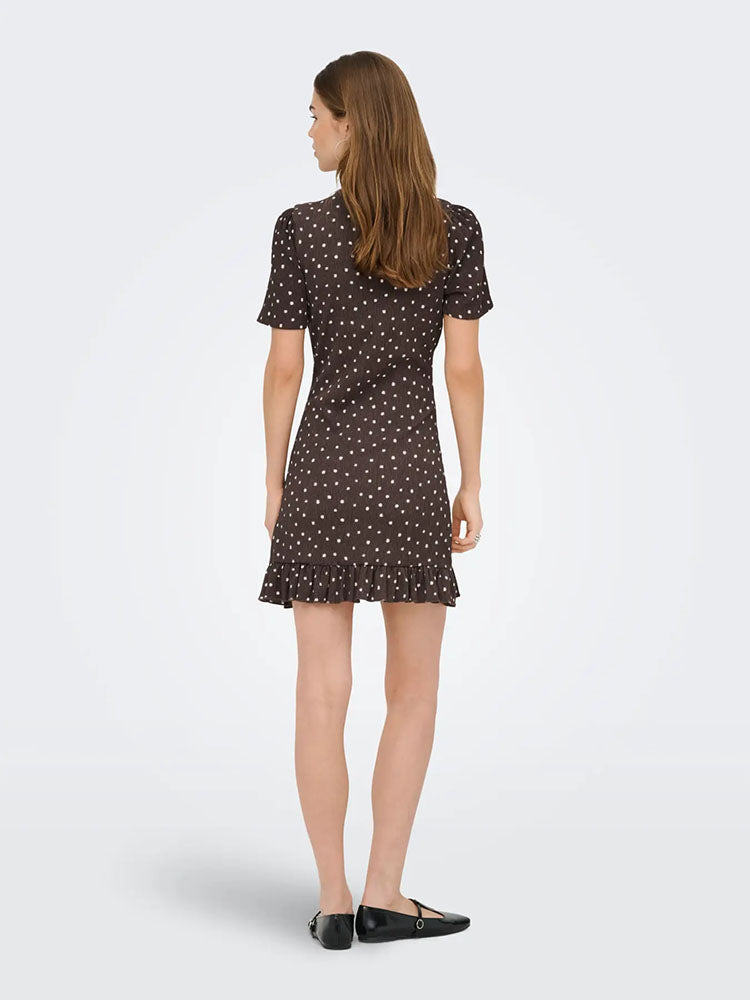 Onlmolly V Neck Dress-Brown/White Polka Dots